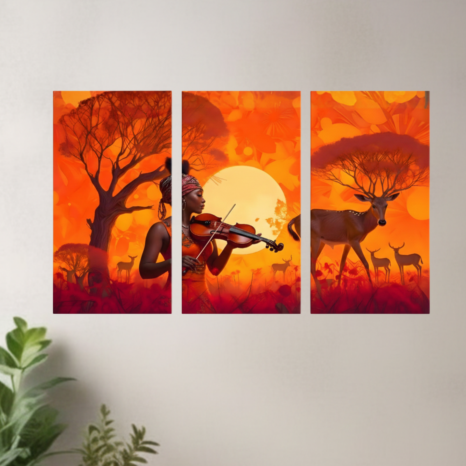 Ethnic African Art Triptych Wall Painting  Artwork for Living Room Interior