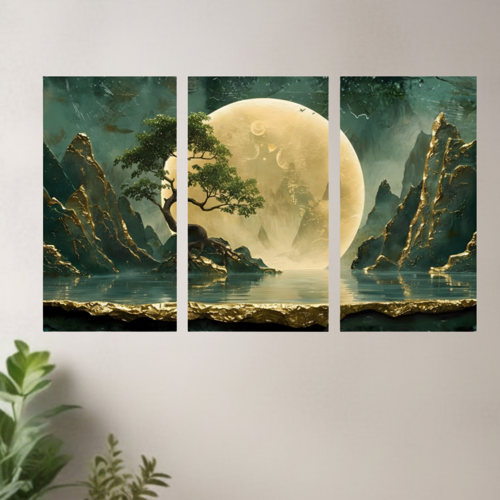 Golden Moon Landscape Wall Art Painting Luxury Nature Wall Decor