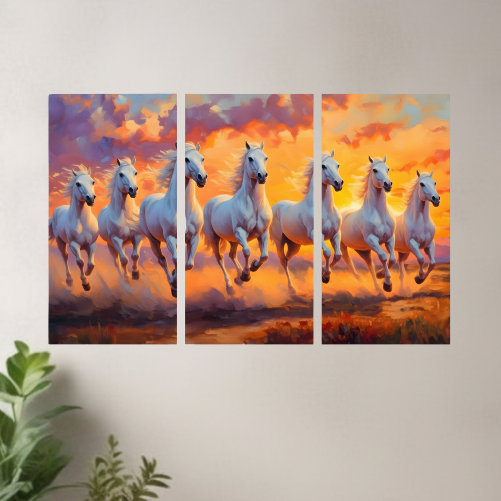Majestic White Horses Triptych Wall Painting Art for Living Room Decor