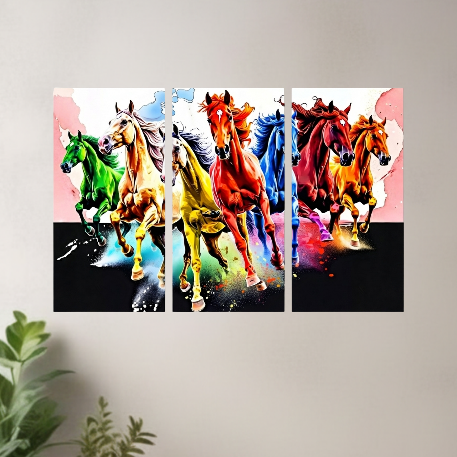 Modern Color Splash Running Horses Wall Decor Artwork for Contemporary Homes