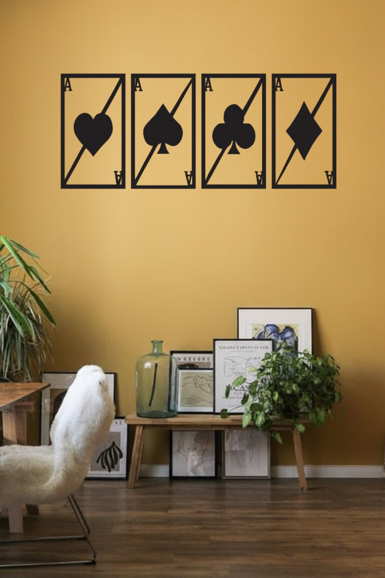 Modern Poker Theme Wall Art Panels 36 x 16 Inch 4 Piece MDF Set