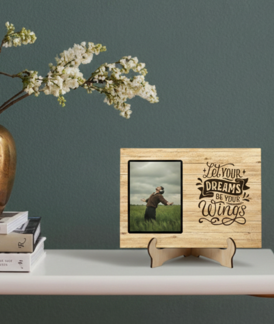 Motivational Desk Photo Frame – Wooden MDF Texture 10.5 × 7.5 Inch