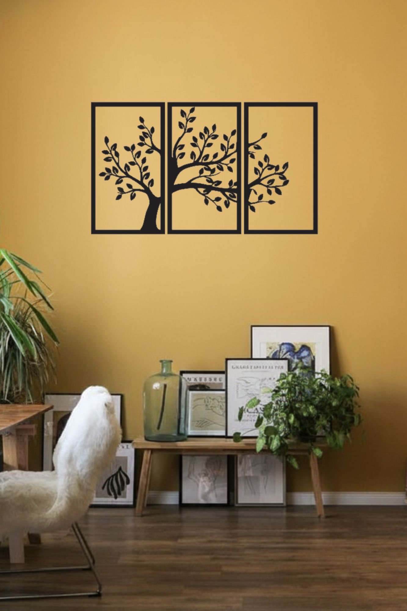 Nature Tree Design MDF Wall Décor3 Piece Cutout Panel48 x 9 Inch Set