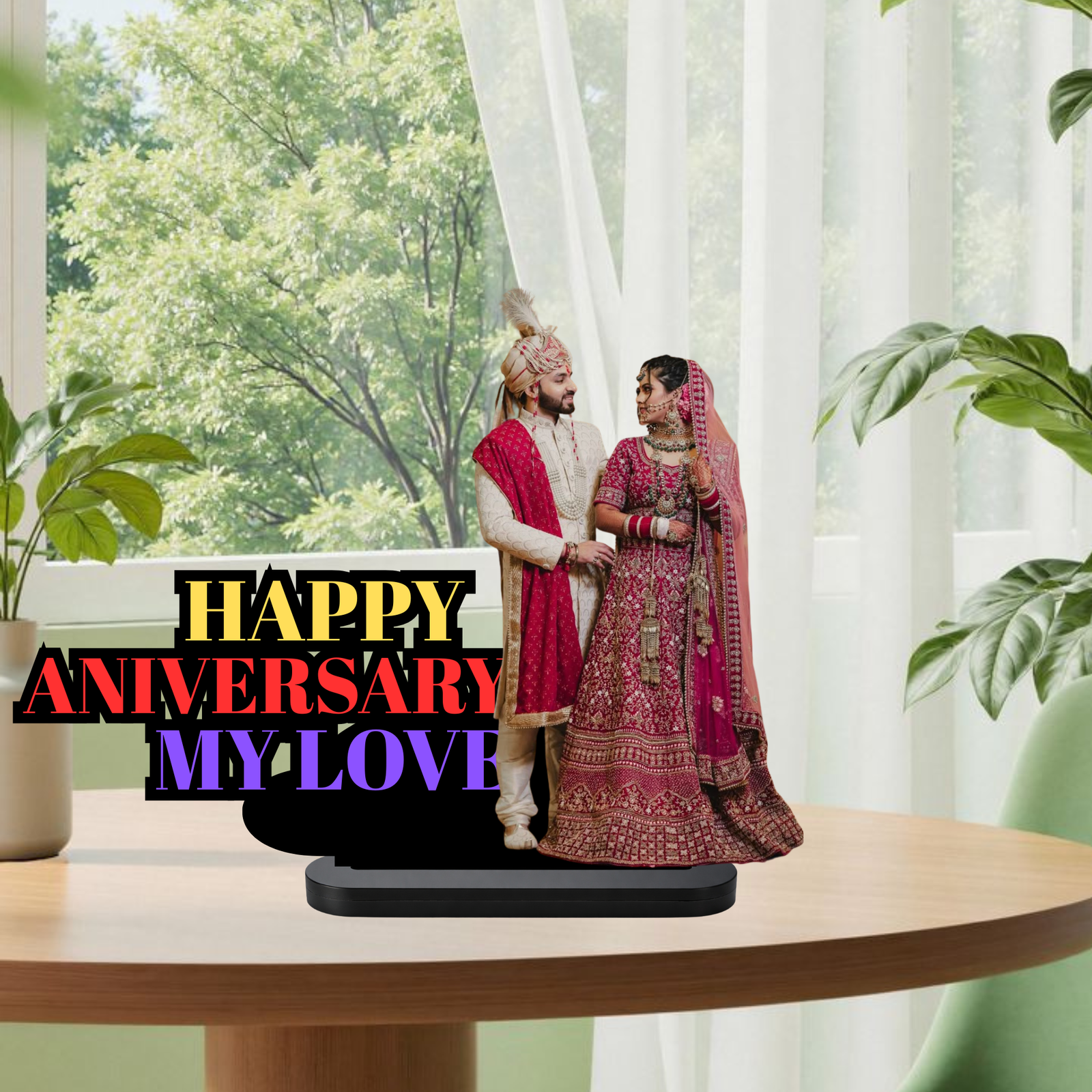 Personalized Anniversary MDF Photo Cut-Out Stand for Couple