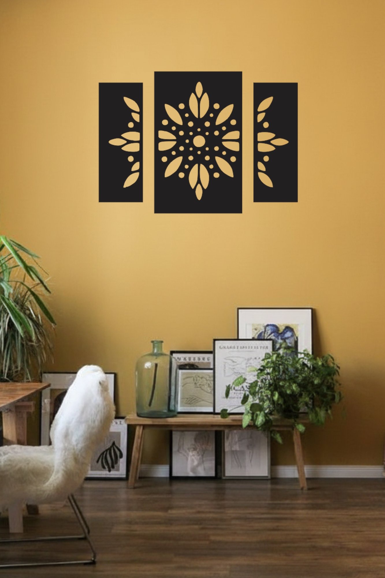 Premium MDF Laser-Cut Wall Hanging Set 24 x 19 Inch Decorative Floral Design