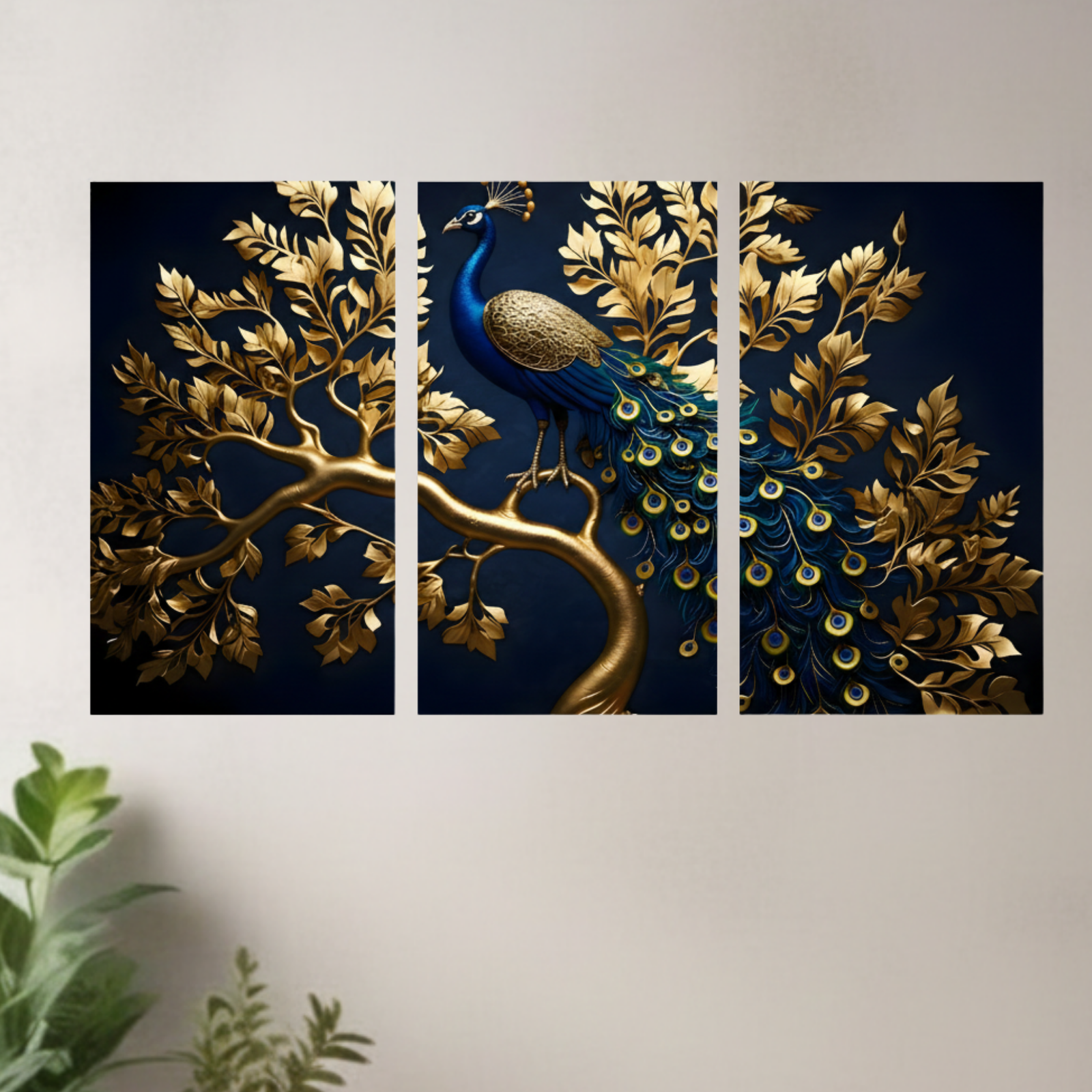 Royal Peacock Wall Art Luxury Gold Blue Wall Decor