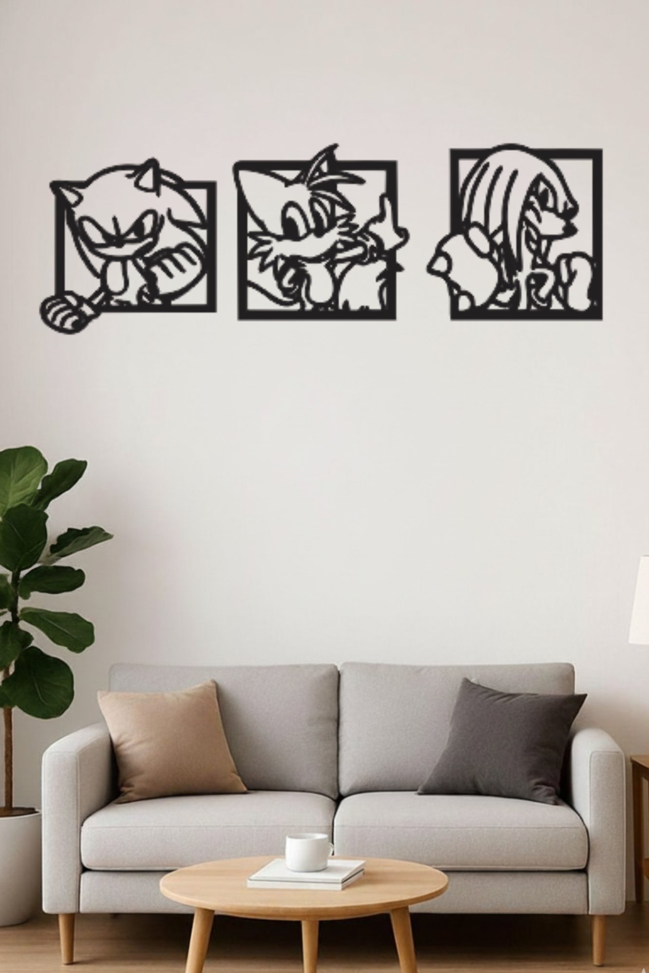 Sonic, Tails & Knuckles MDF Wall Hanging 36 x 12 Inch Cartoon Silhouette Art