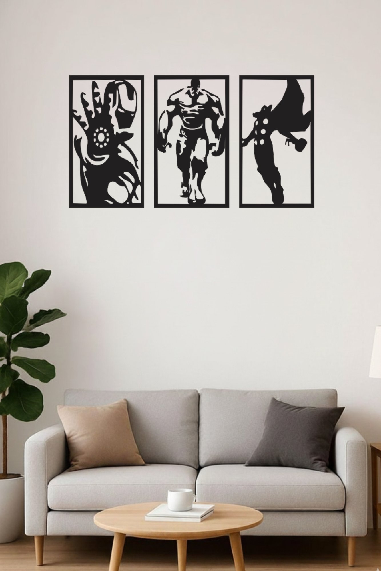 Superhero Silhouette MDF Wall Décor 3 Piece Laser Cut 27 x 16 Inch Panel Set