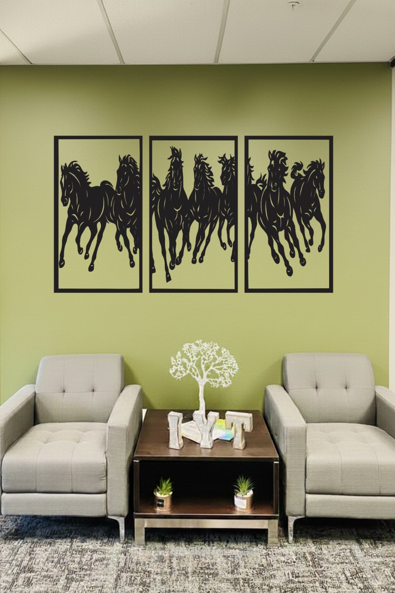 Wild Horses Wall Art 27 x 16 Inch Laser Cut MDF 3 Panel Running Horse Design